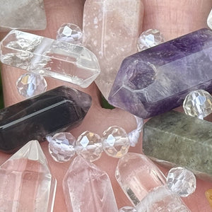 Mixed Gemstone Points, 25 double terminated center drilled natural crystal beads, 39cm strand - Oz Beads 