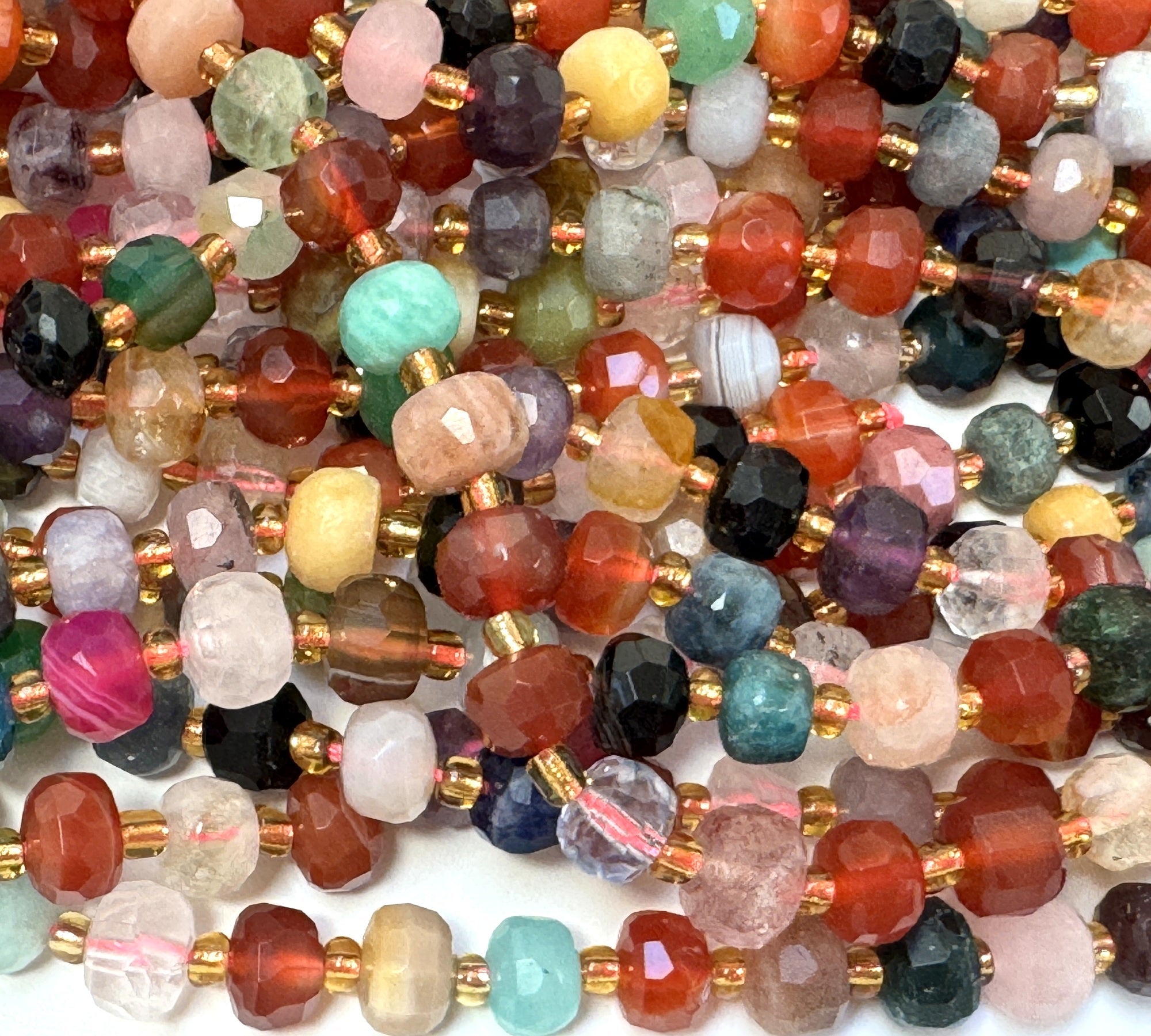 Mixed Stone 6x8mm faceted rondelle gemstone beads 38cm strand - Oz Beads