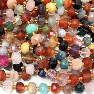 Mixed Stone 6x8mm faceted rondelle gemstone beads 38cm strand - Oz Beads