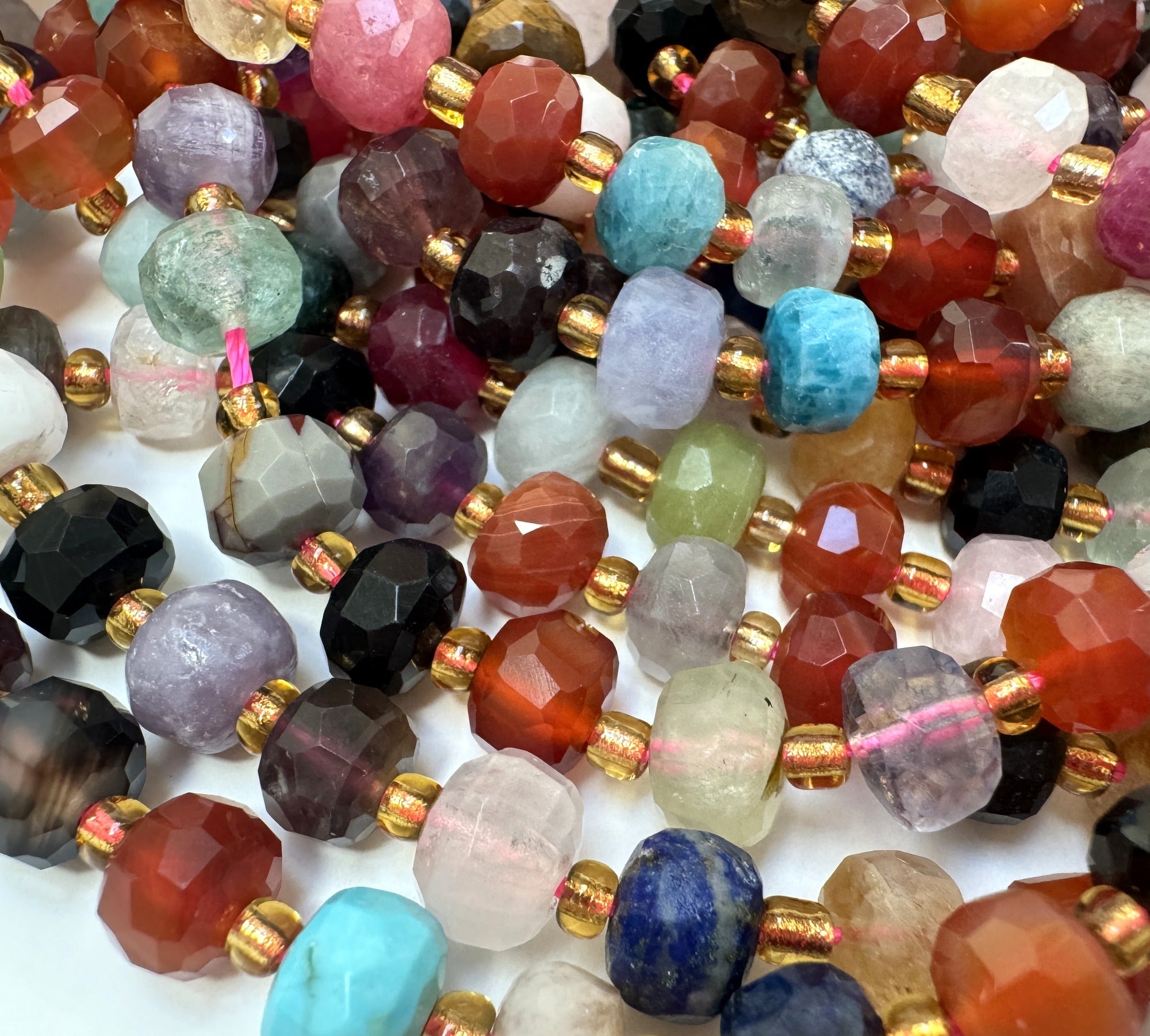 Mixed Stone 6x8mm faceted rondelle gemstone beads 38cm strand - Oz Beads