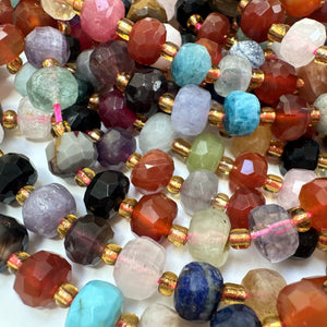 Mixed Stone 6x8mm faceted rondelle gemstone beads 38cm strand - Oz Beads