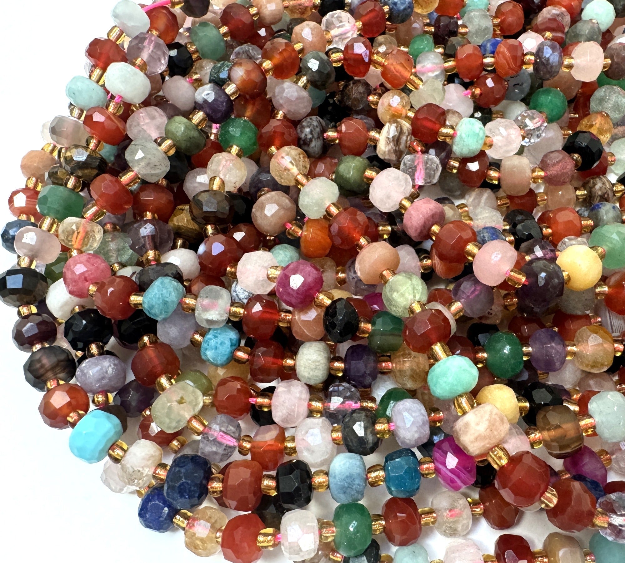 Mixed Stone 6x8mm faceted rondelle gemstone beads 38cm strand - Oz Beads