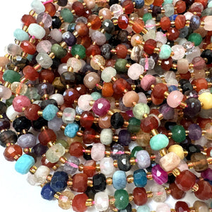 Mixed Stone 6x8mm faceted rondelle gemstone beads 38cm strand - Oz Beads