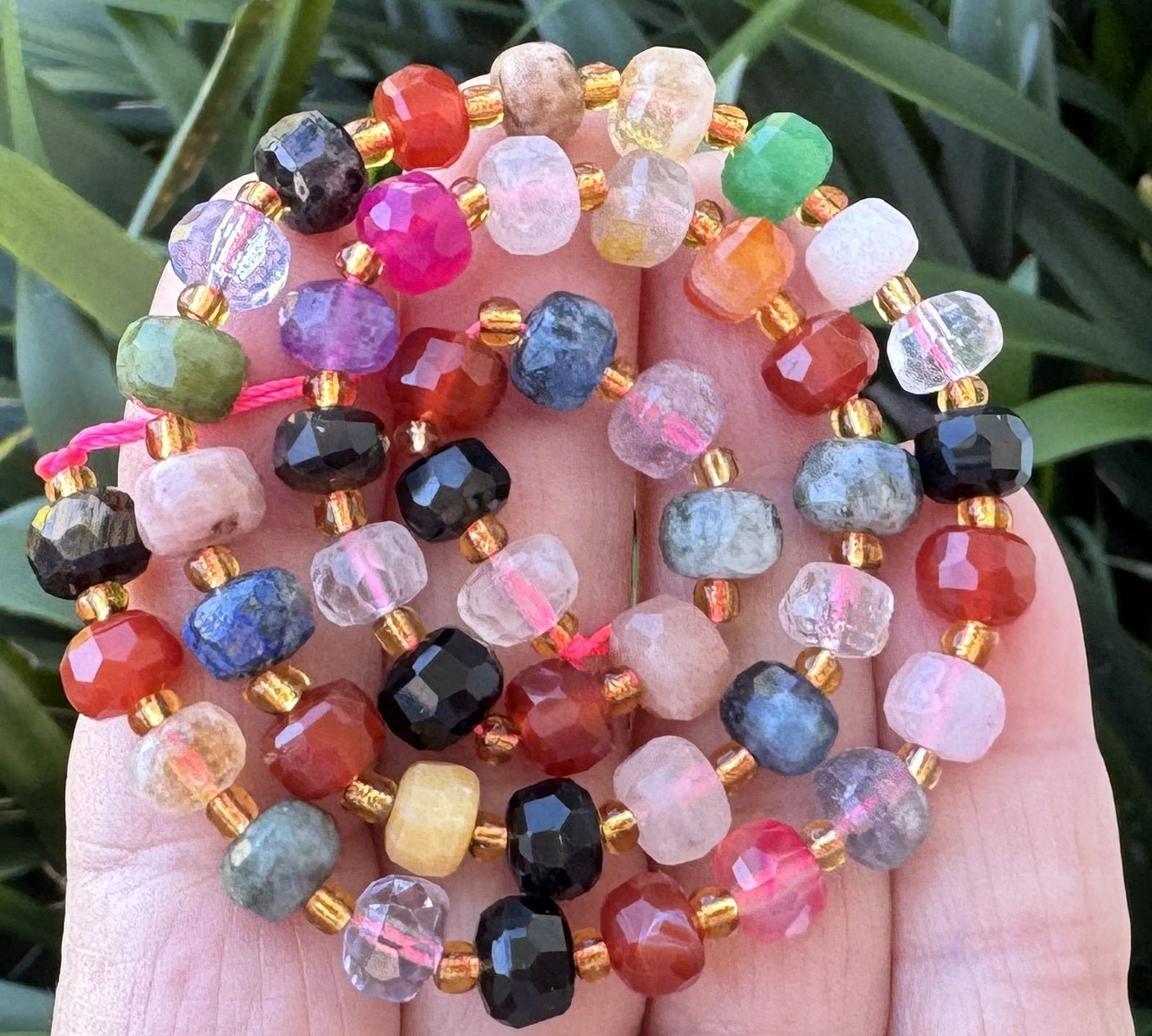 Mixed Stone 6x8mm faceted rondelle gemstone beads 38cm strand - Oz Beads