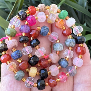 Mixed Stone 6x8mm faceted rondelle gemstone beads 38cm strand - Oz Beads