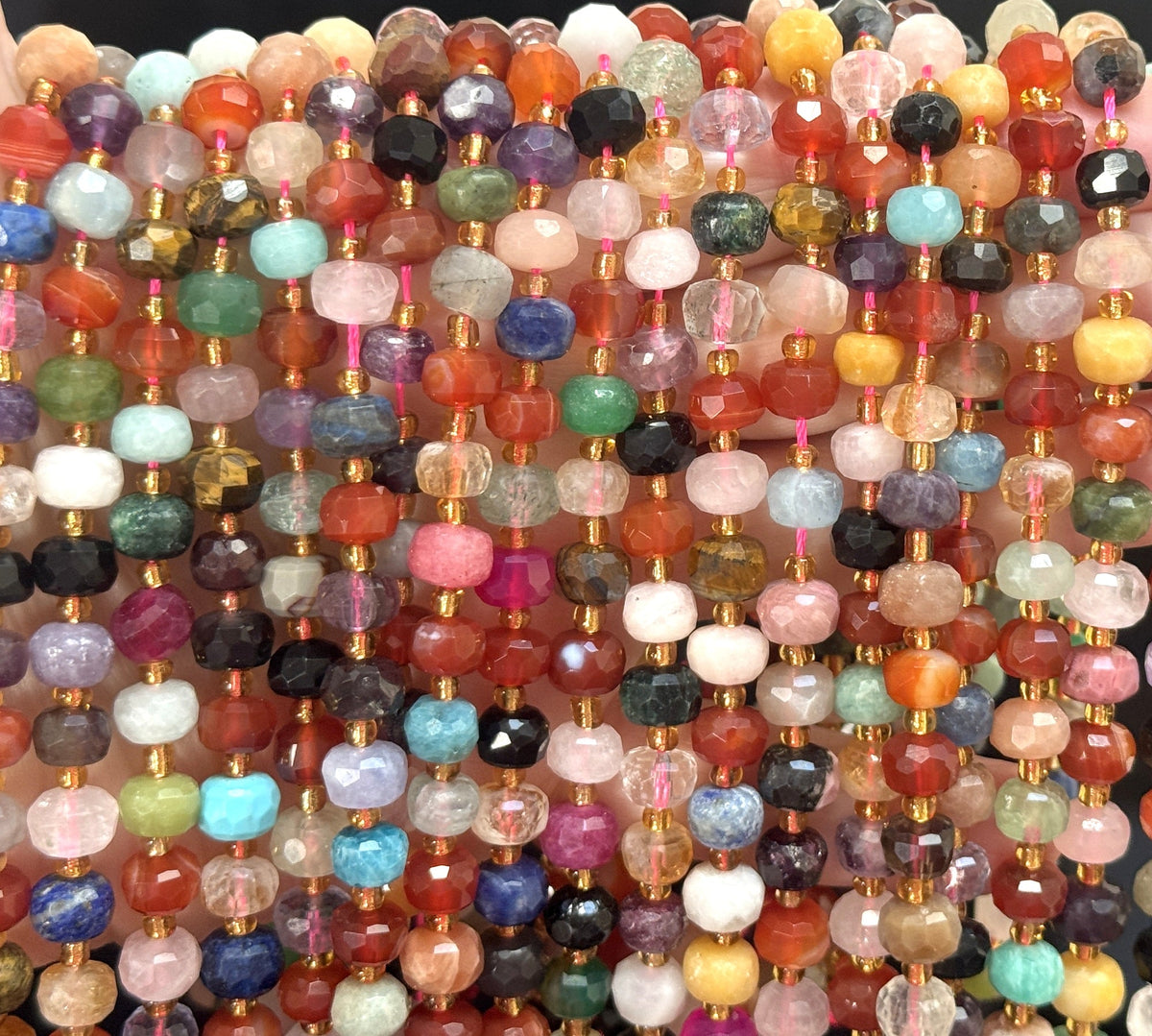 Mixed Stone 6x8mm faceted rondelle gemstone beads 38cm strand - Oz Beads