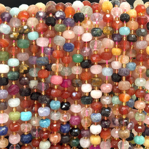 Mixed Stone 6x8mm faceted rondelle gemstone beads 38cm strand - Oz Beads