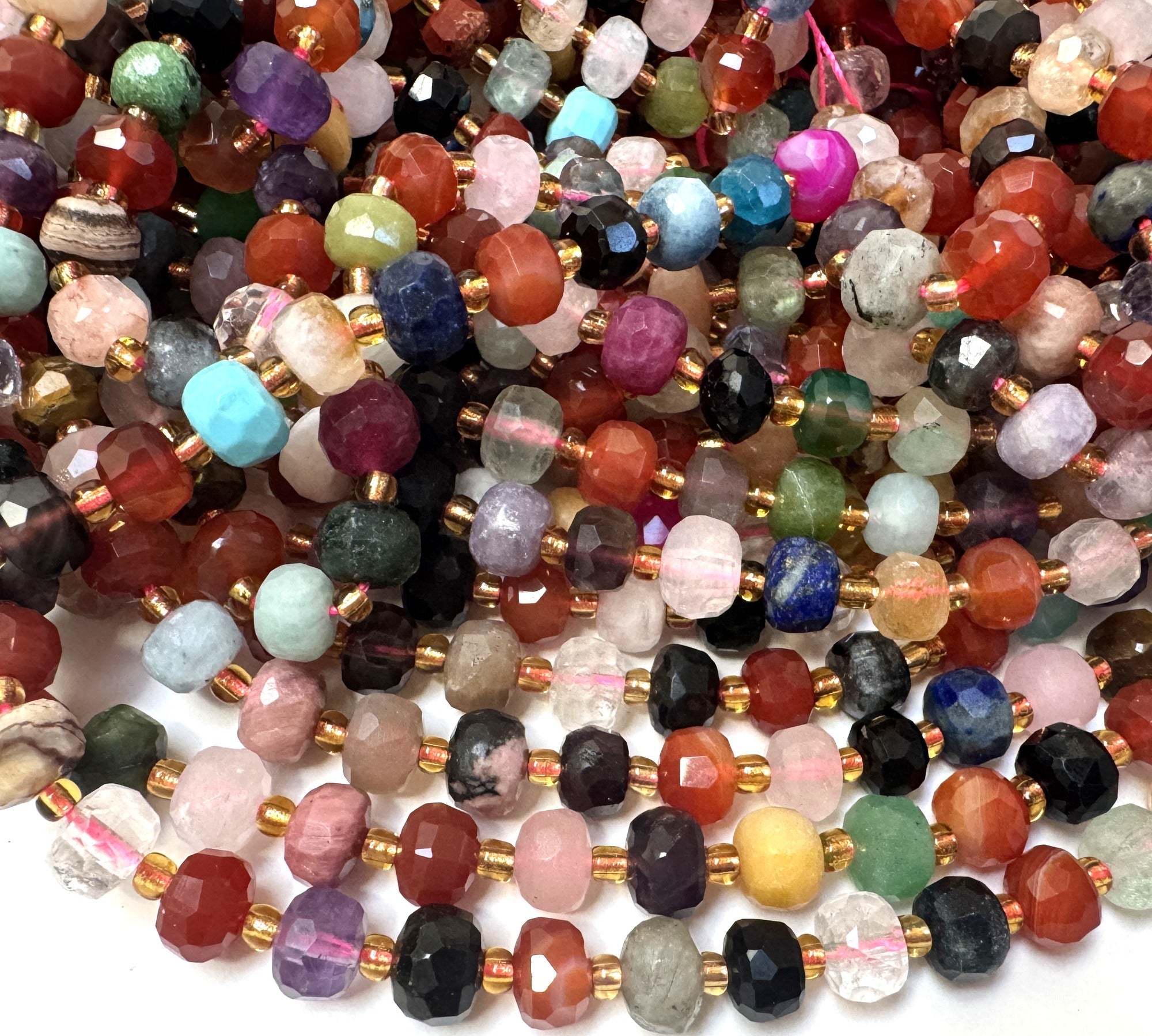 Mixed Stone 6x8mm micro faceted rondelle beads 38cm strand - Oz Beads