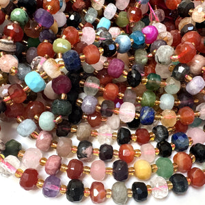 Mixed Stone 6x8mm micro faceted rondelle beads 38cm strand - Oz Beads