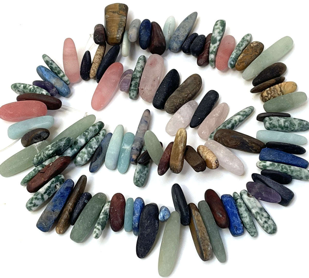 Mixed stone matte top drilled tooth stick dagger beads 16" strand - Oz Beads 