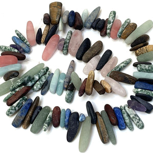 Mixed stone matte top drilled tooth stick dagger beads 16" strand - Oz Beads 