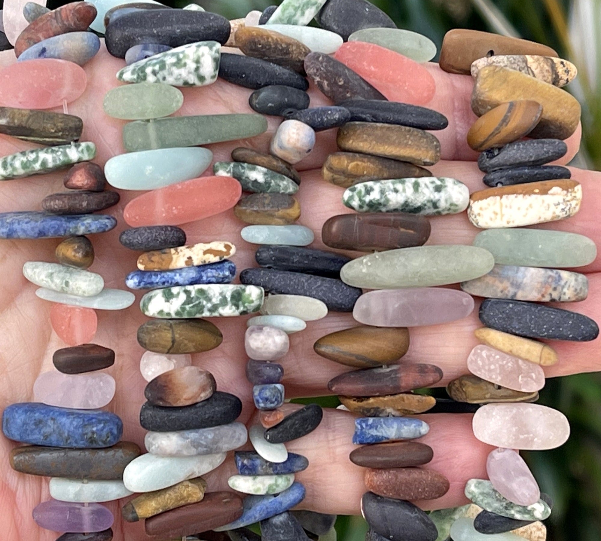 Mixed stone matte top drilled tooth stick dagger beads 16" strand - Oz Beads 