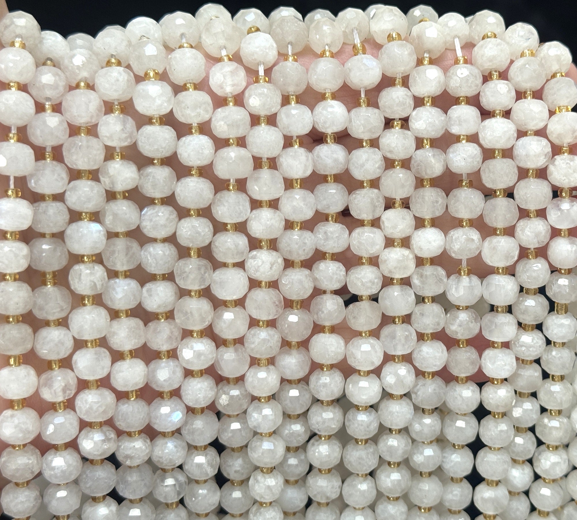 Moonstone 6x8mm faceted rondelle gemstone beads 38cm strand - Oz Beads