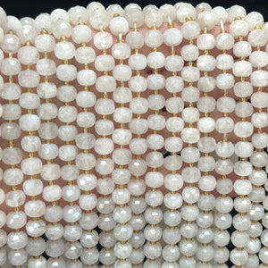Moonstone 6x8mm faceted rondelle gemstone beads 38cm strand - Oz Beads