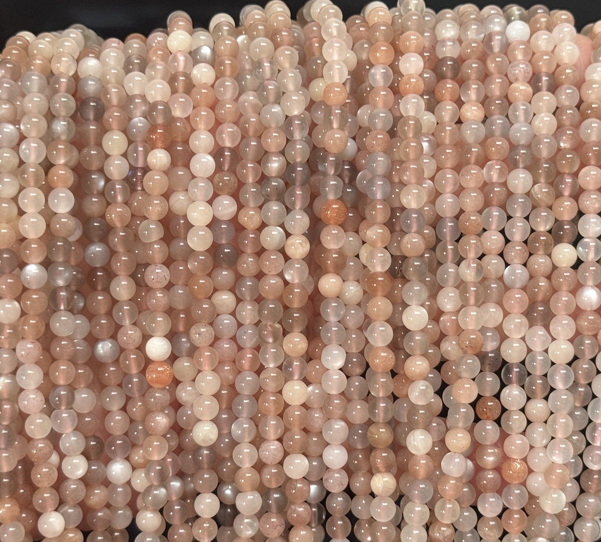 Moonstone Sunstone 4mm round gemstone beads 15.5" strand - Oz Beads 