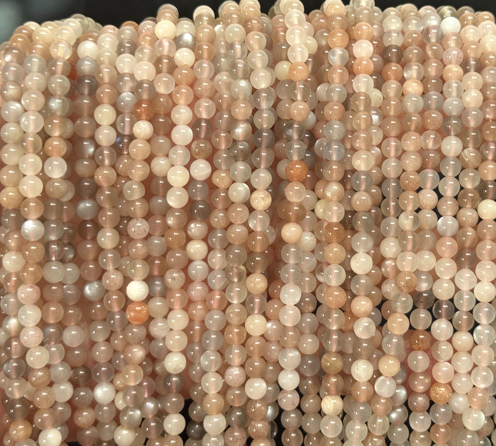 Moonstone Sunstone 4mm round gemstone beads 15.5" strand - Oz Beads 