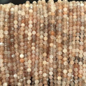 Moonstone Sunstone 4mm round gemstone beads 15.5" strand - Oz Beads 