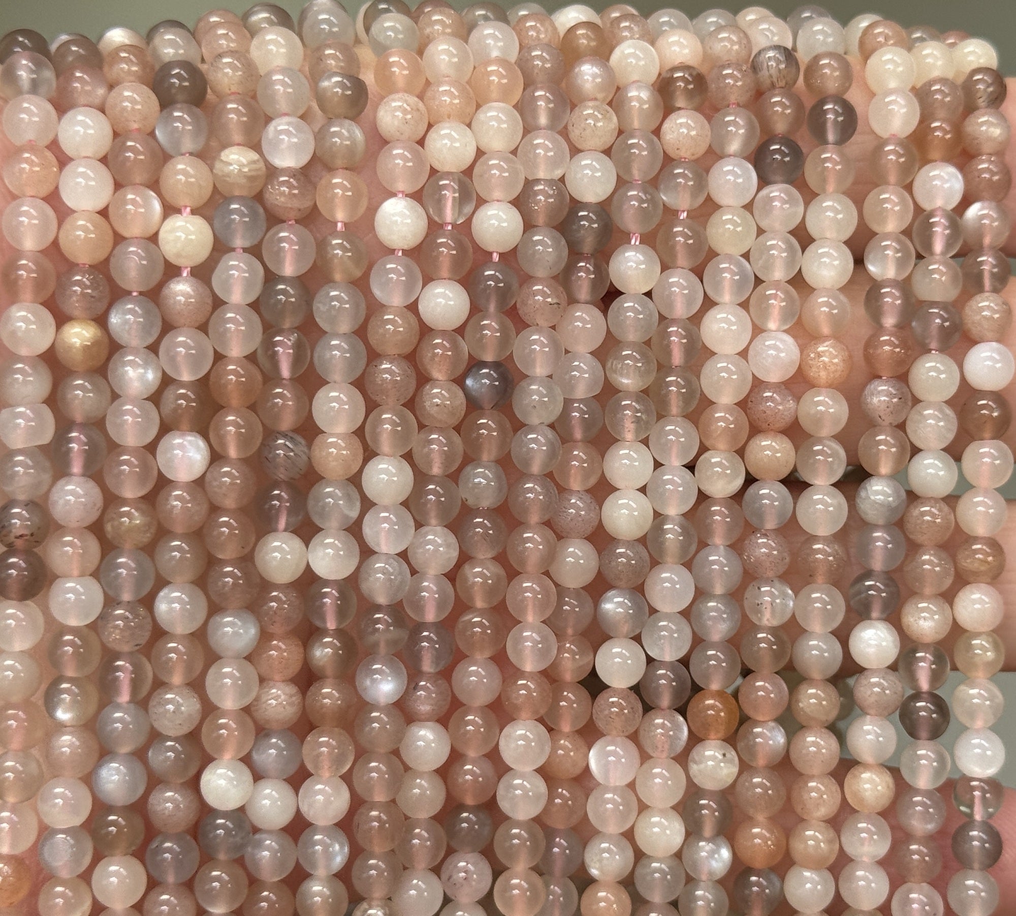 Moonstone Sunstone 4mm round gemstone beads 15.5" strand - Oz Beads 