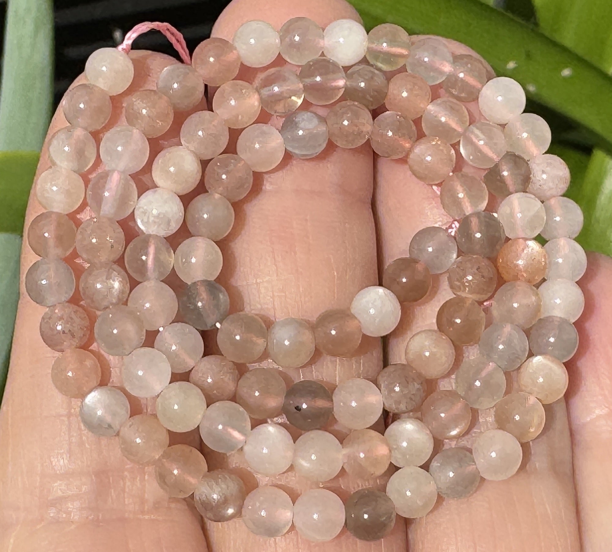 Moonstone Sunstone 4mm round gemstone beads 15.5" strand - Oz Beads 