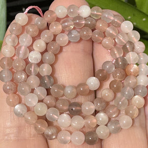Moonstone Sunstone 4mm round gemstone beads 15.5" strand - Oz Beads 