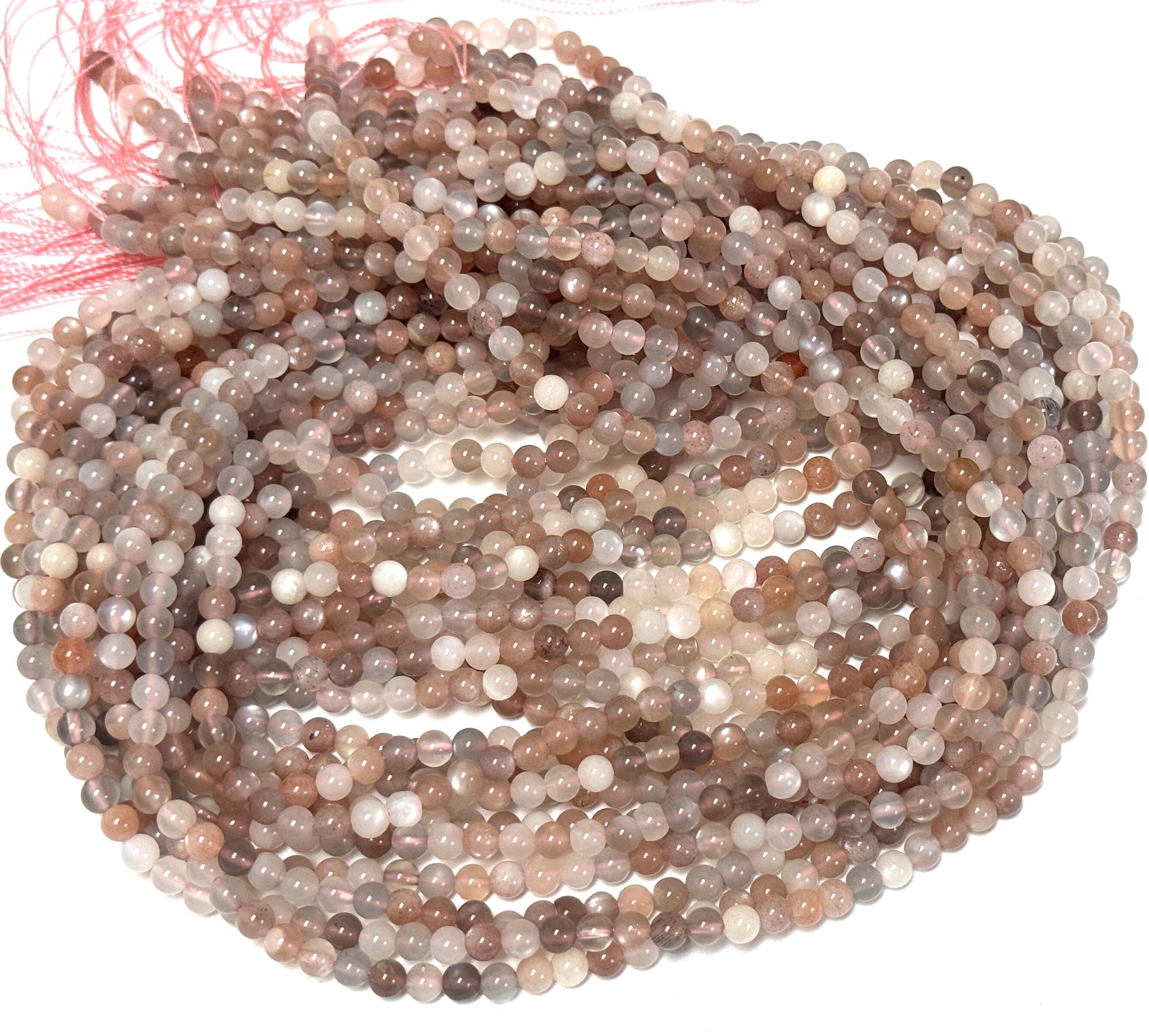 Moonstone Sunstone 4mm round gemstone beads 15.5" strand - Oz Beads 