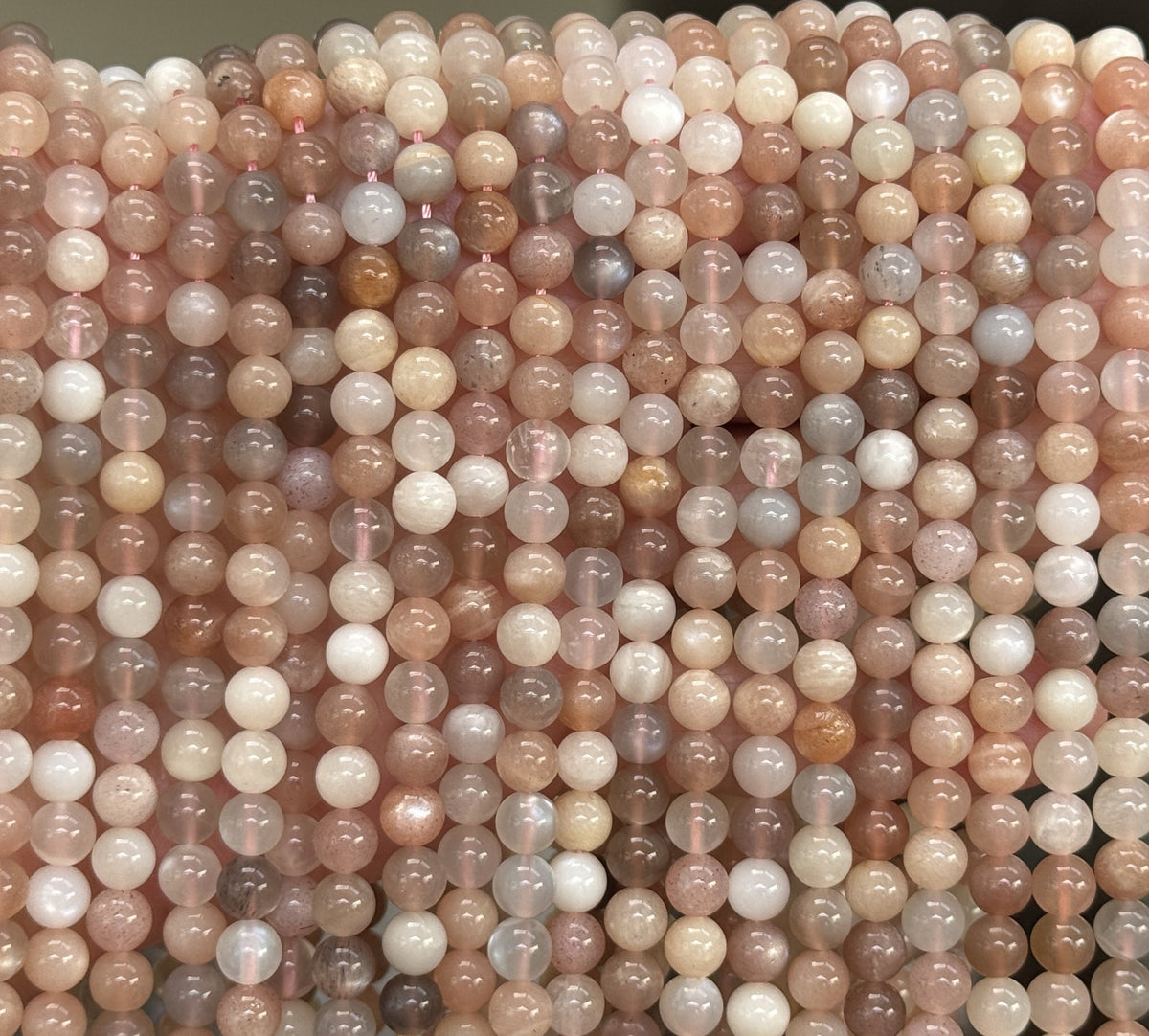 Moonstone Sunstone 6mm round gemstone beads 16" strand - Oz Beads 