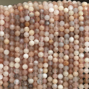 Moonstone Sunstone 6mm round gemstone beads 16" strand - Oz Beads 