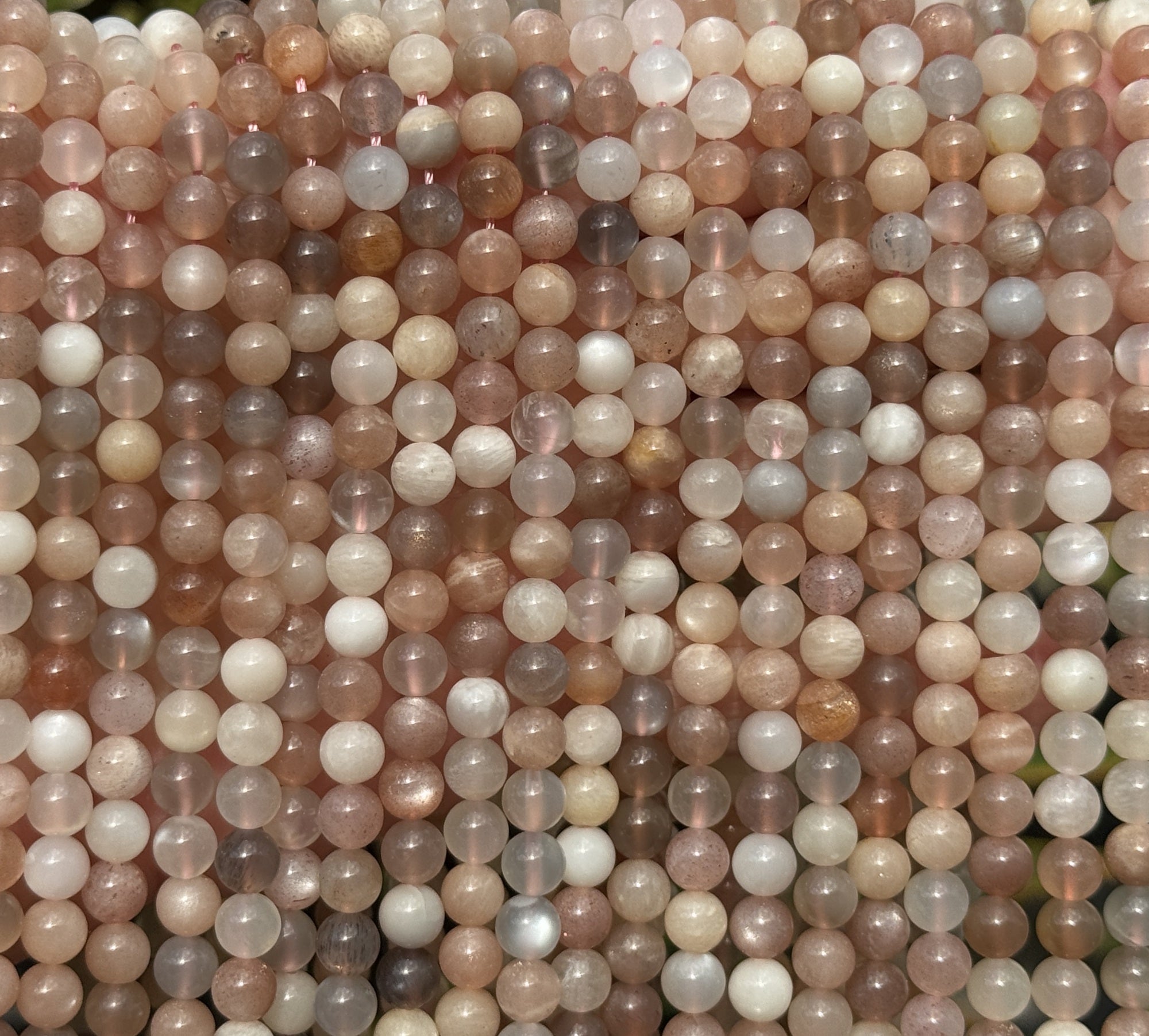 Moonstone Sunstone 6mm round gemstone beads 16" strand - Oz Beads 