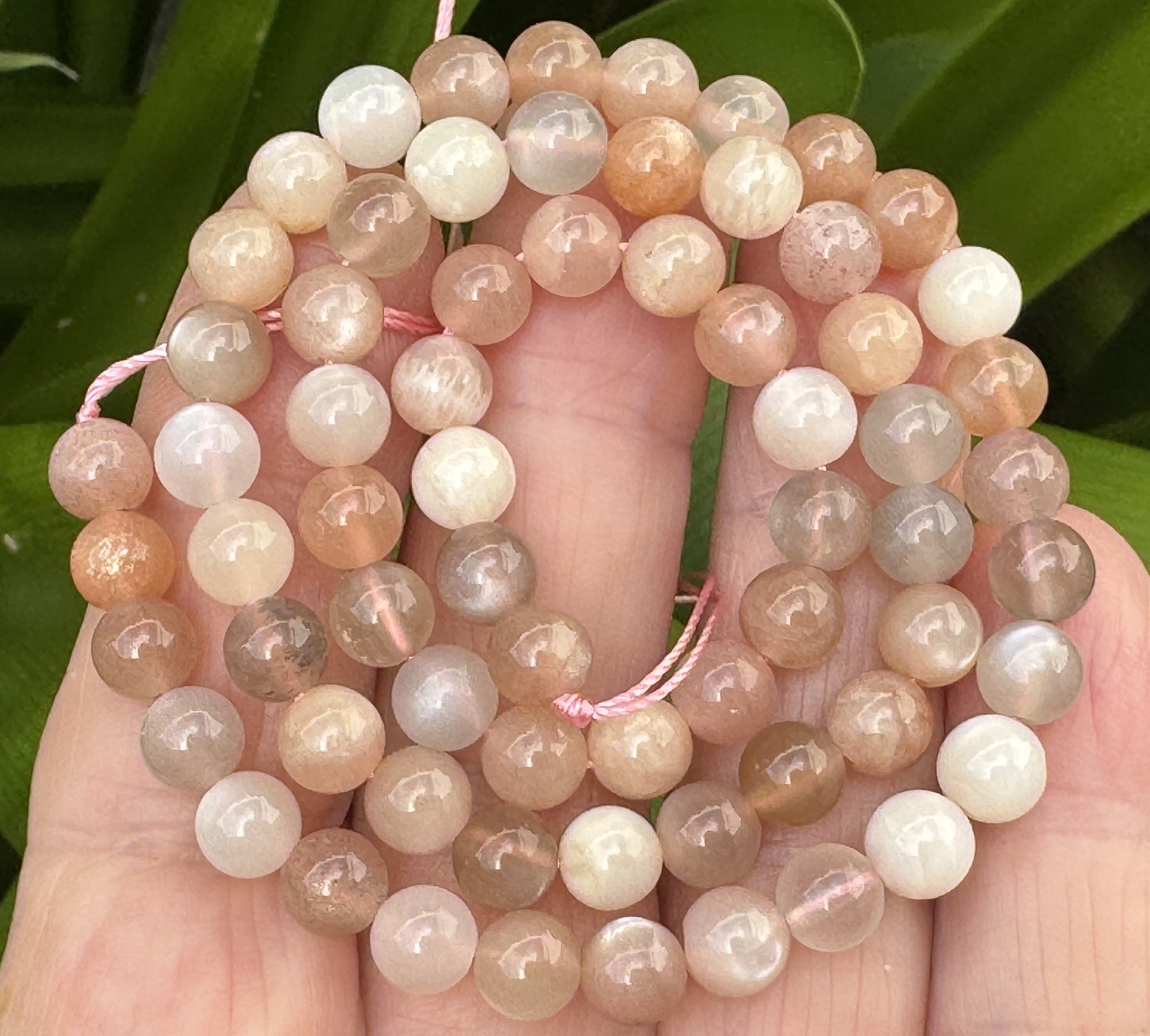 Moonstone Sunstone 6mm round gemstone beads 16" strand - Oz Beads 