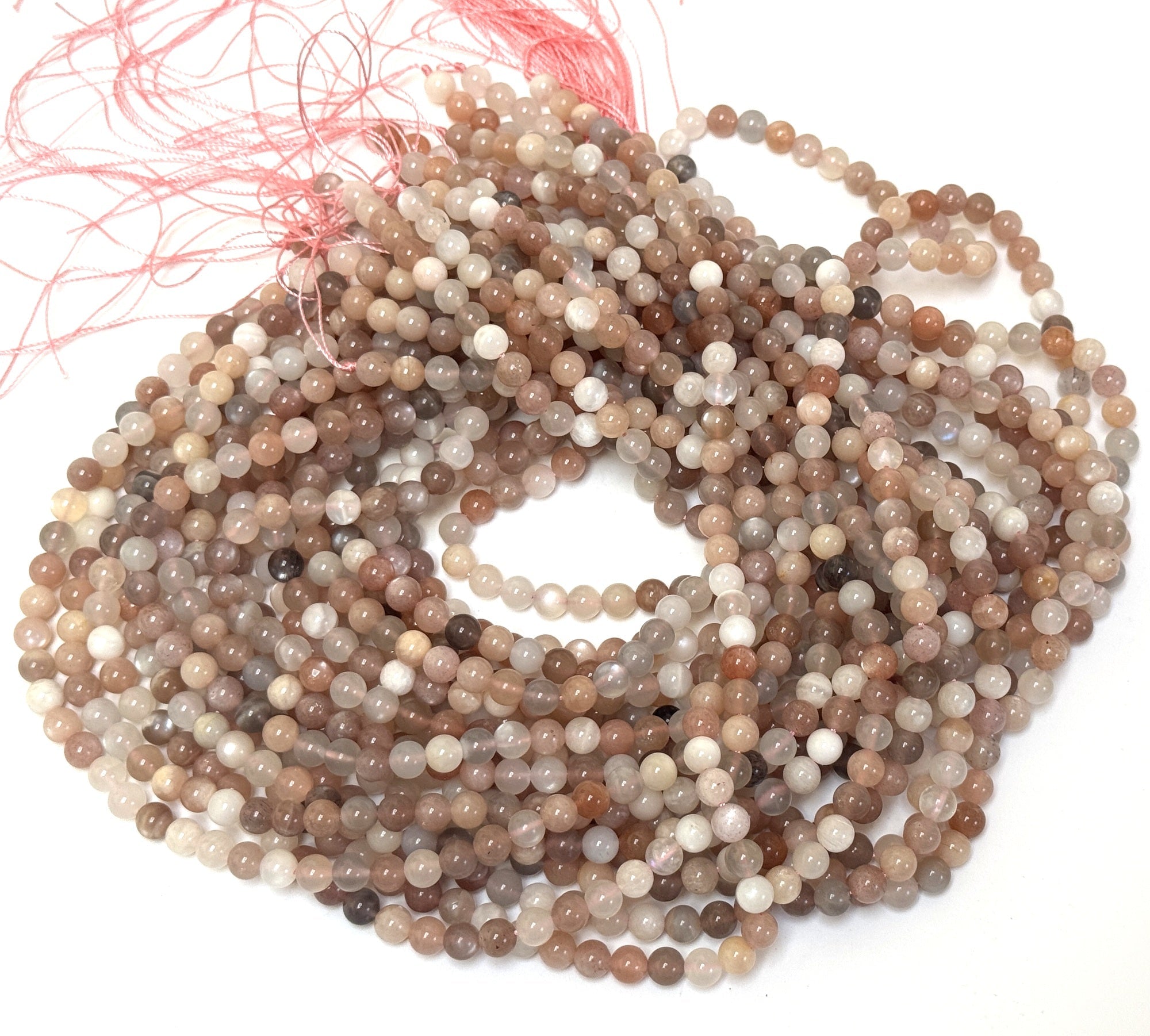 Moonstone Sunstone 6mm round gemstone beads 16" strand - Oz Beads 
