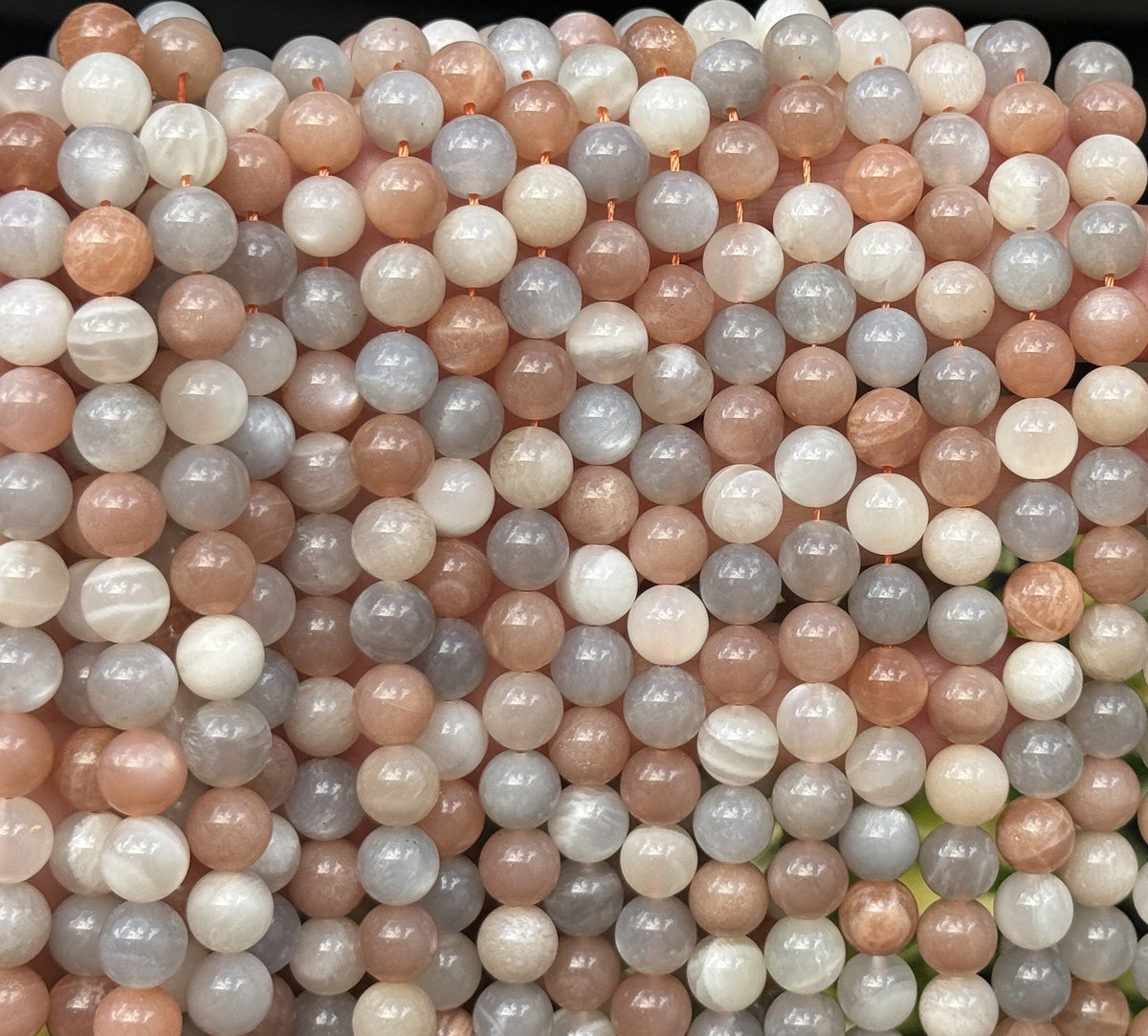 Moonstone Sunstone 8mm round gemstone beads 15.5" strand - Oz Beads 