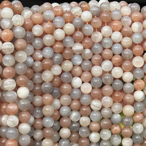 Moonstone Sunstone 8mm round gemstone beads 15.5" strand - Oz Beads 
