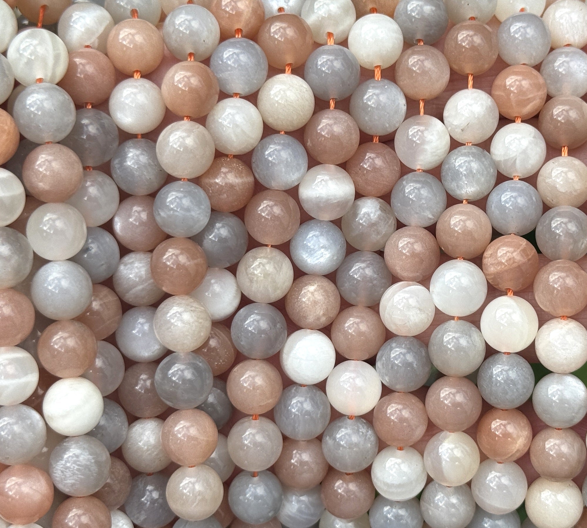 Moonstone Sunstone 8mm round gemstone beads 15.5" strand - Oz Beads 