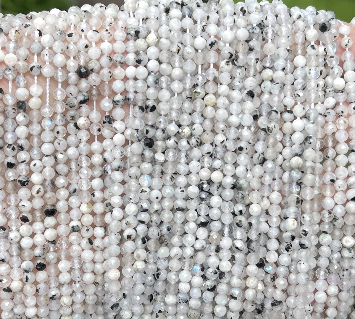 Moonstone Tourmaline 3mm faceted natural gemstones beads 15" strand - Oz Beads 