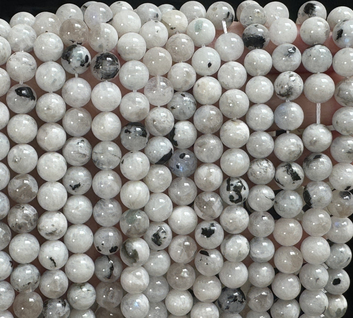 Moonstone with Black Tourmaline 8mm round natural gemstone beads 15.5" strand - Oz Beads 