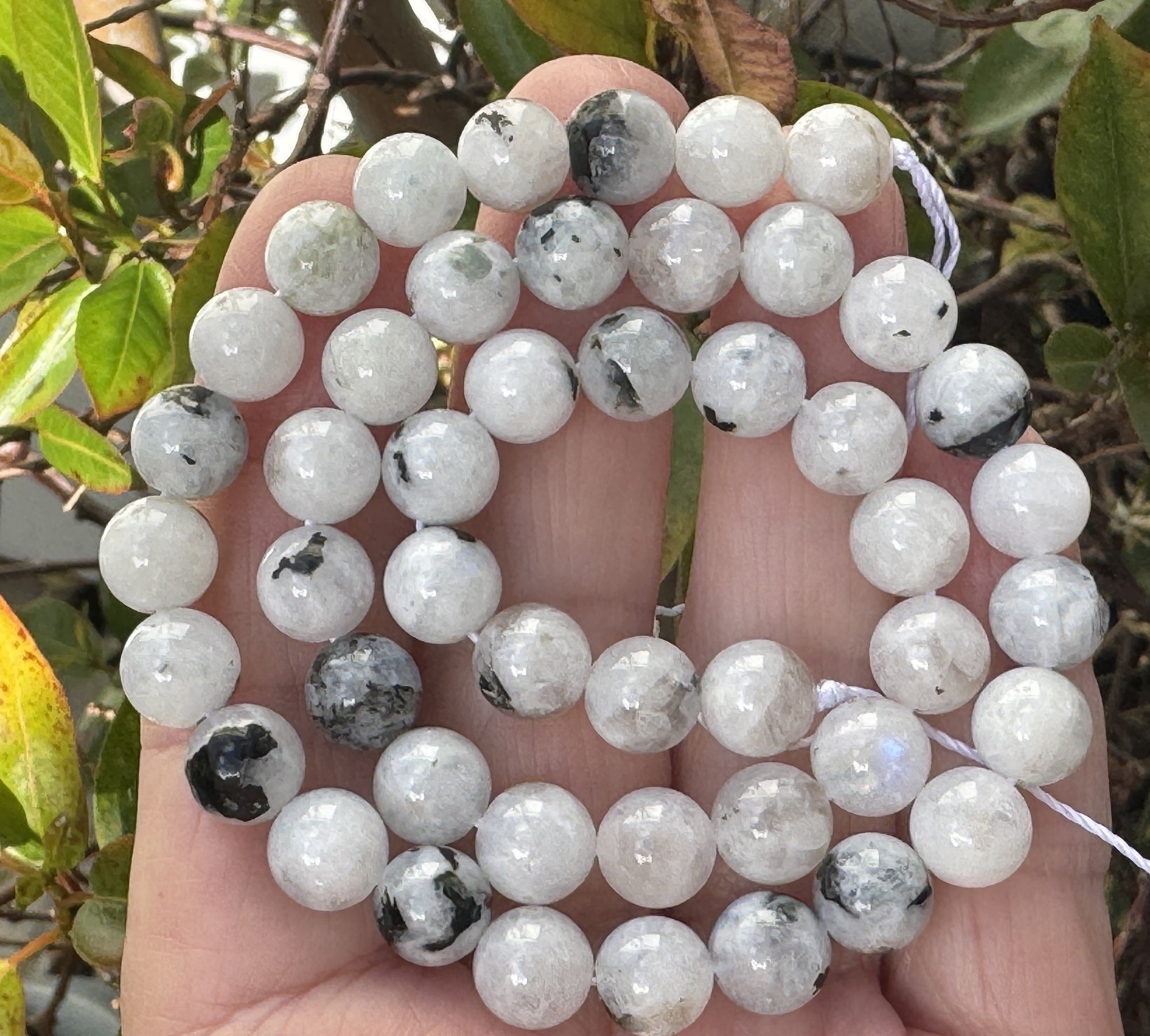 Moonstone with Black Tourmaline 8mm round natural gemstone beads 15.5" strand - Oz Beads 