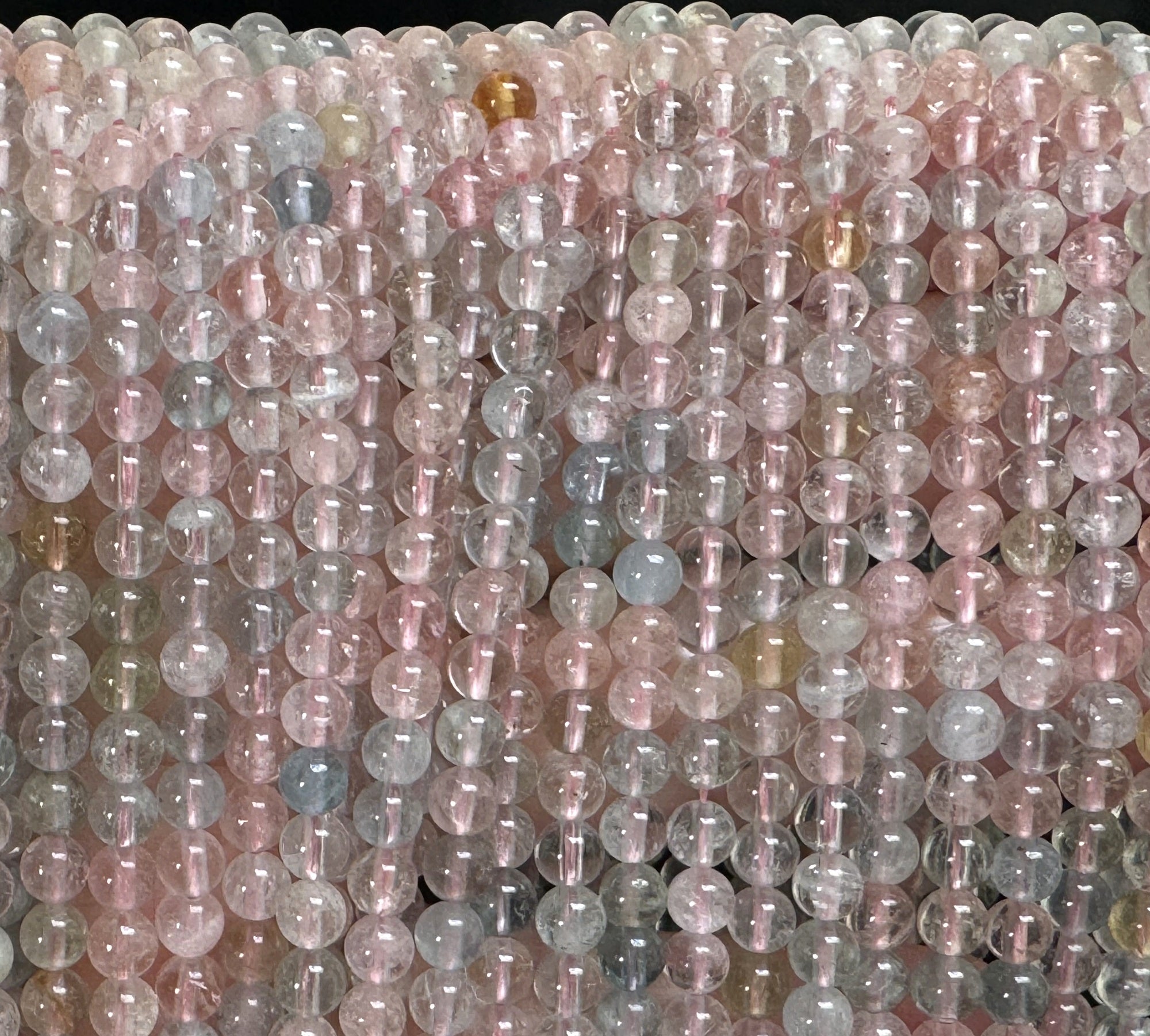 Morganite Aquamarine Beryl 4mm round natural gemstone beads 15.5" strand - Oz Beads 