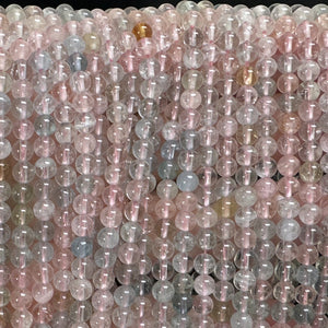 Morganite Aquamarine Beryl 4mm round natural gemstone beads 15.5" strand - Oz Beads 