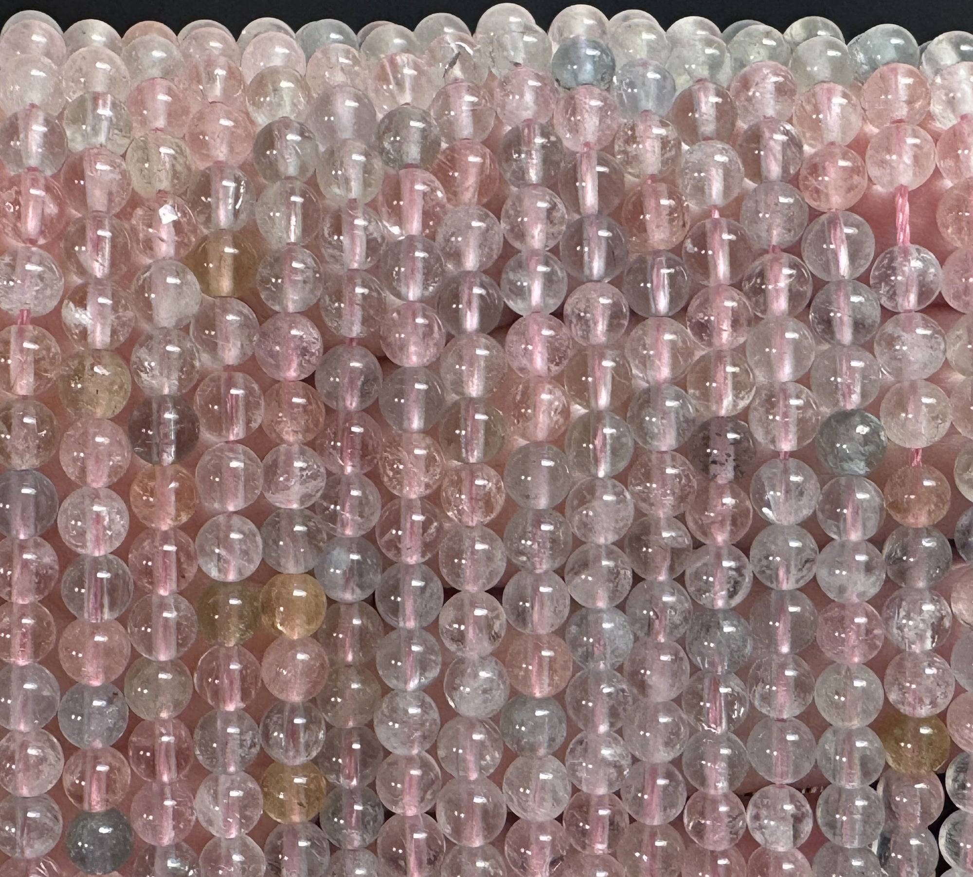 Morganite Aquamarine Beryl 4mm round natural gemstone beads 15.5" strand - Oz Beads 