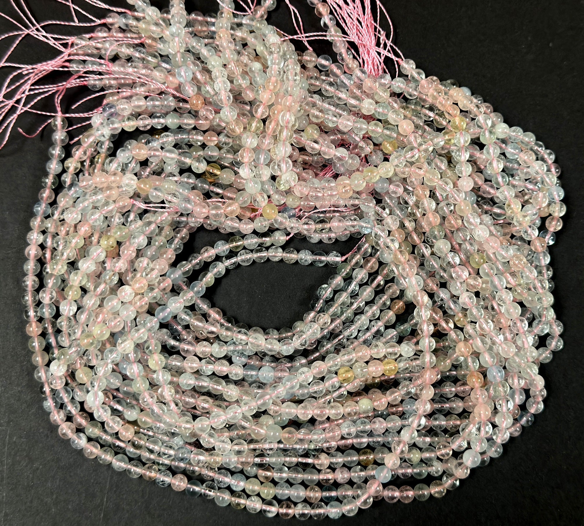 Morganite Aquamarine Beryl 4mm round natural gemstone beads 15.5" strand - Oz Beads 