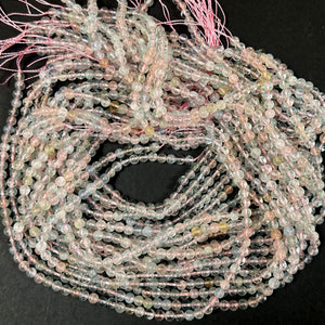 Morganite Aquamarine Beryl 4mm round natural gemstone beads 15.5" strand - Oz Beads 