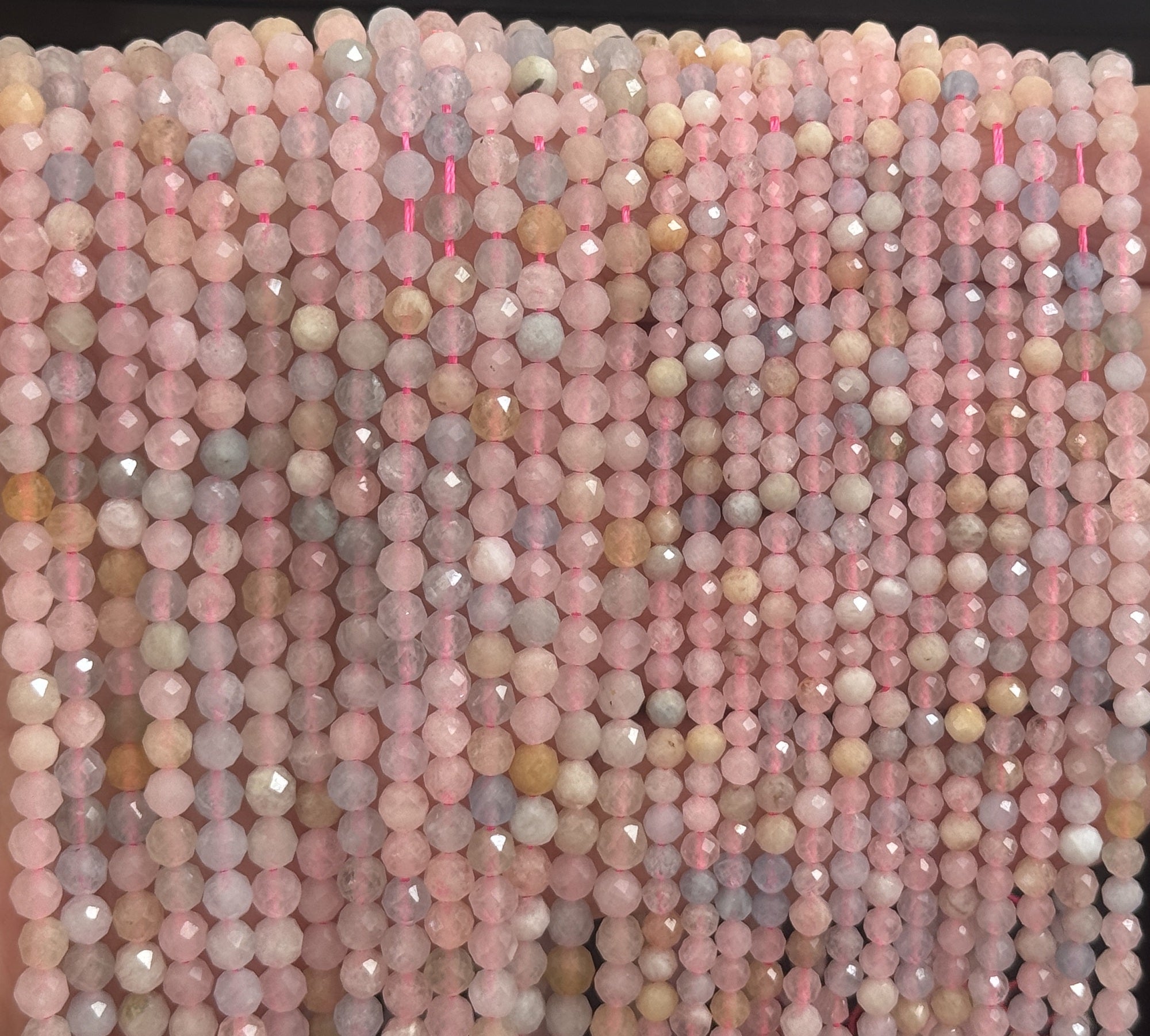 Morganite Beryl 3mm 4mm faceted round natural gemstone beads 15.5" strand - Oz Beads 
