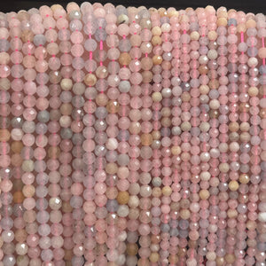 Morganite Beryl 3mm 4mm faceted round natural gemstone beads 15.5" strand - Oz Beads 