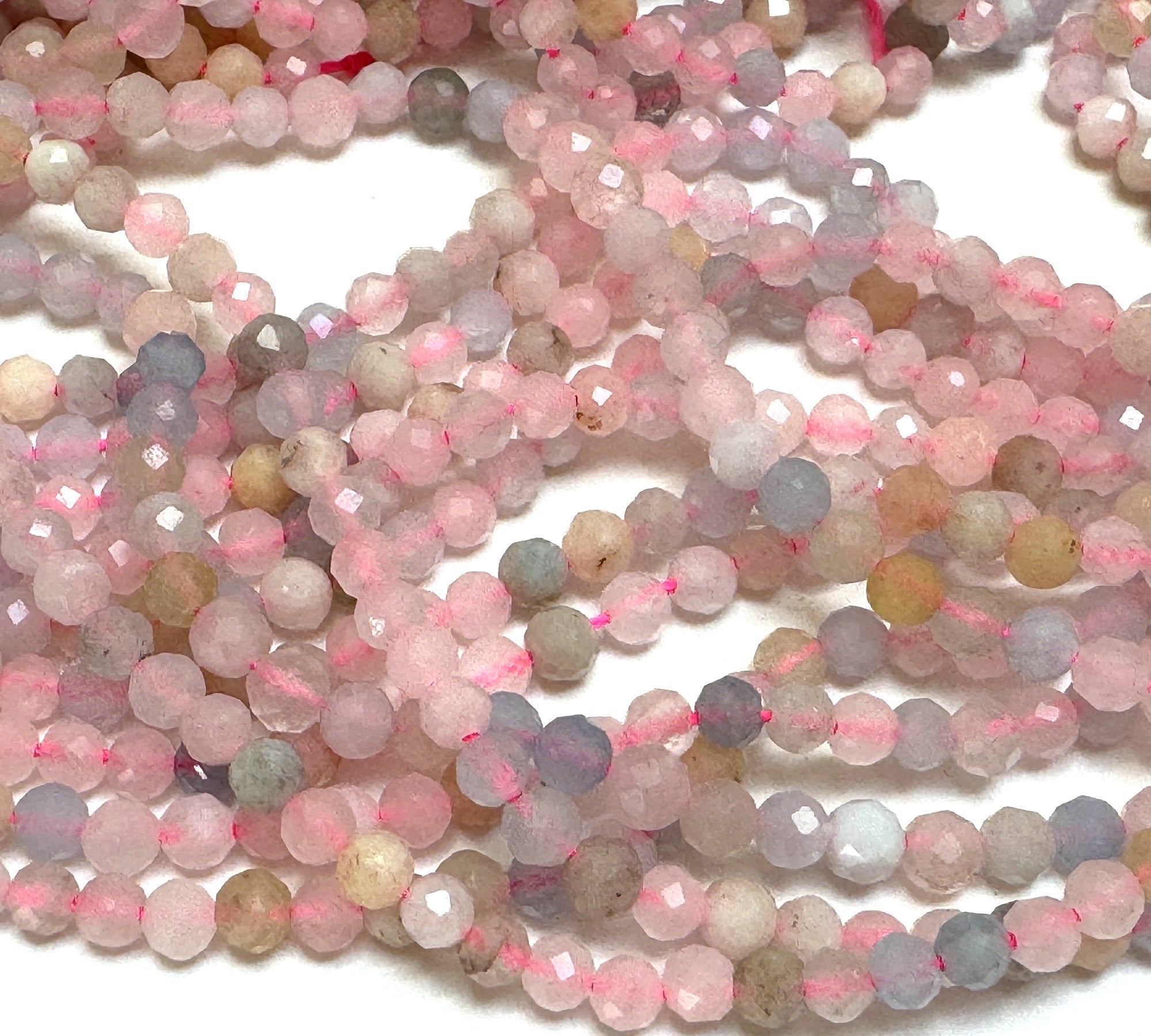 Morganite Beryl 3mm 4mm faceted round natural gemstone beads 15.5" strand - Oz Beads 