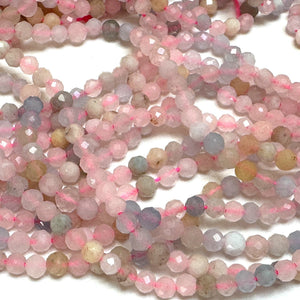 Morganite Beryl 3mm 4mm faceted round natural gemstone beads 15.5" strand - Oz Beads 