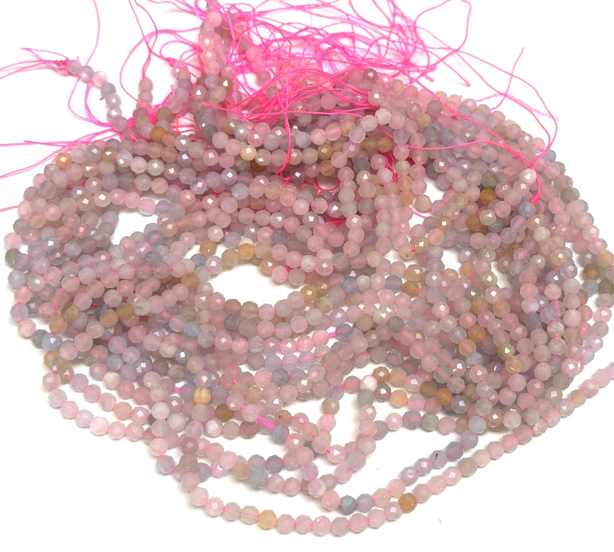 Morganite Beryl 3mm 4mm faceted round natural gemstone beads 15.5" strand - Oz Beads 