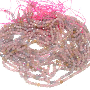 Morganite Beryl 3mm 4mm faceted round natural gemstone beads 15.5" strand - Oz Beads 