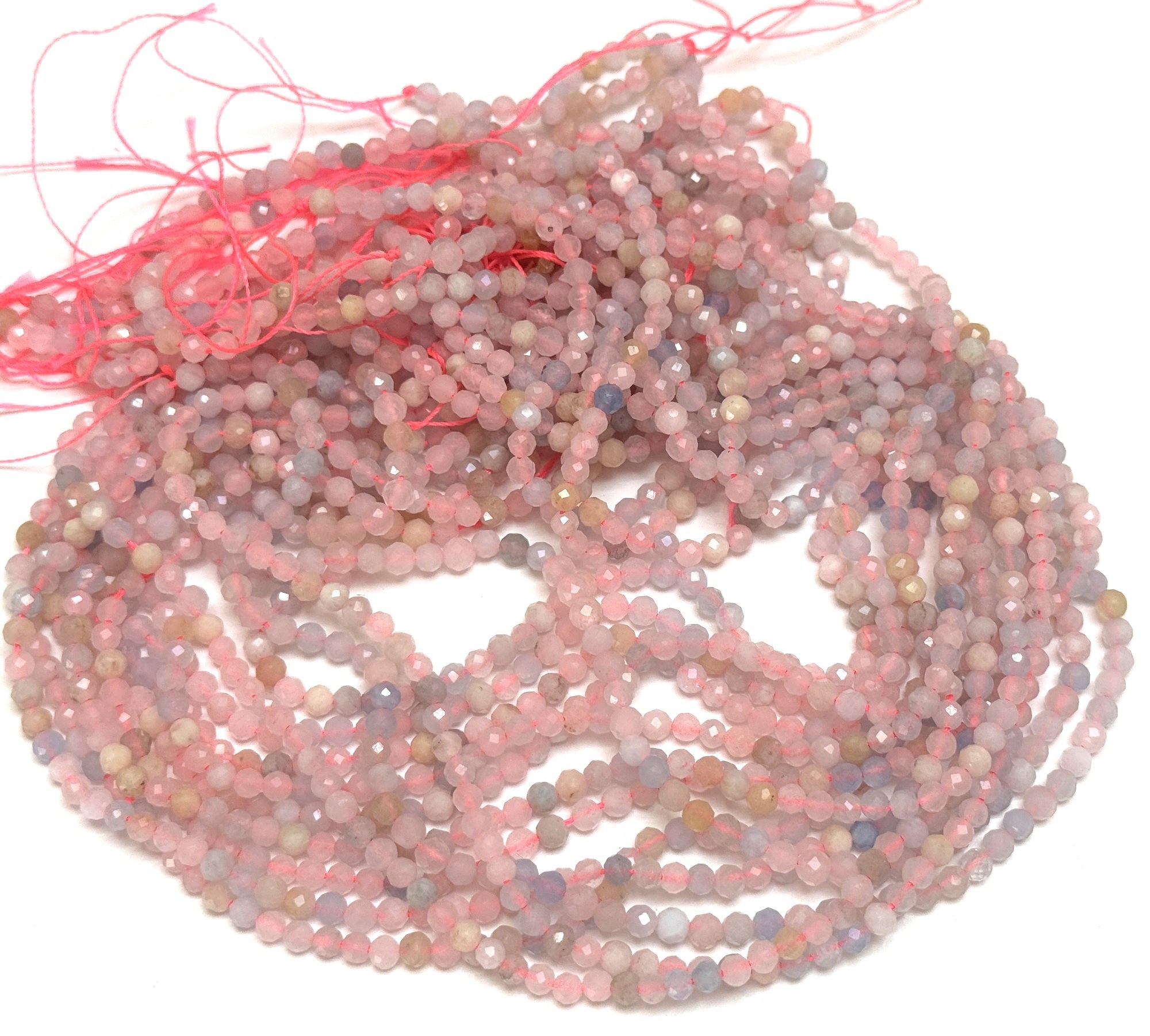 Morganite Beryl 3mm 4mm faceted round natural gemstone beads 15.5" strand - Oz Beads 