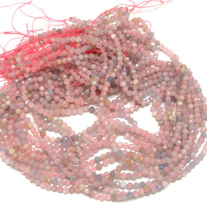 Morganite Beryl 3mm 4mm faceted round natural gemstone beads 15.5" strand - Oz Beads 