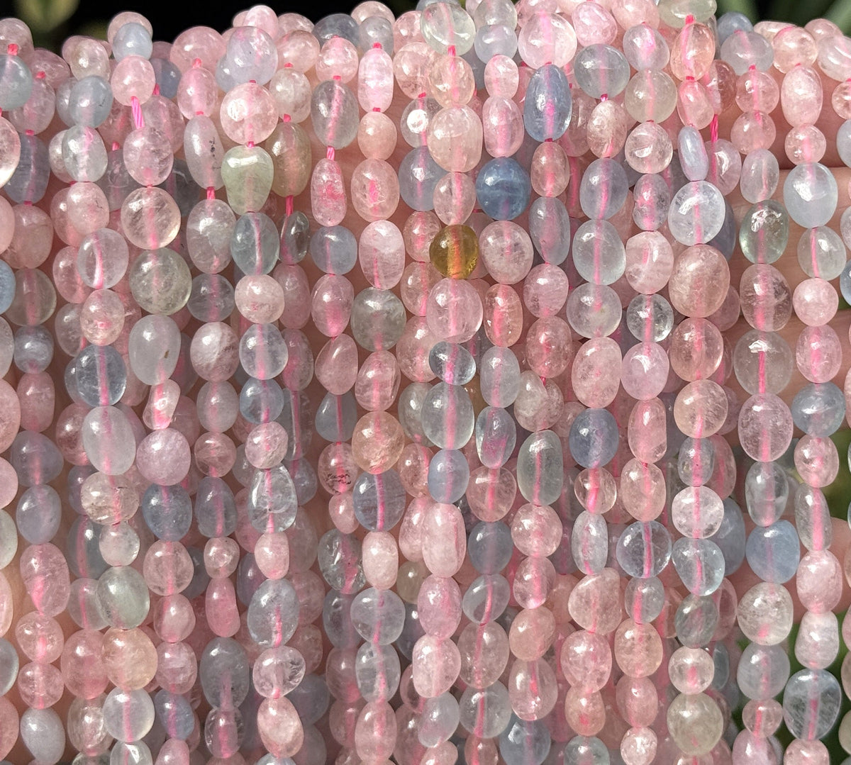 Morganite Beryl 6-8mm nuggets natural gemstone pebble beads 15.5" strand - Oz Beads 